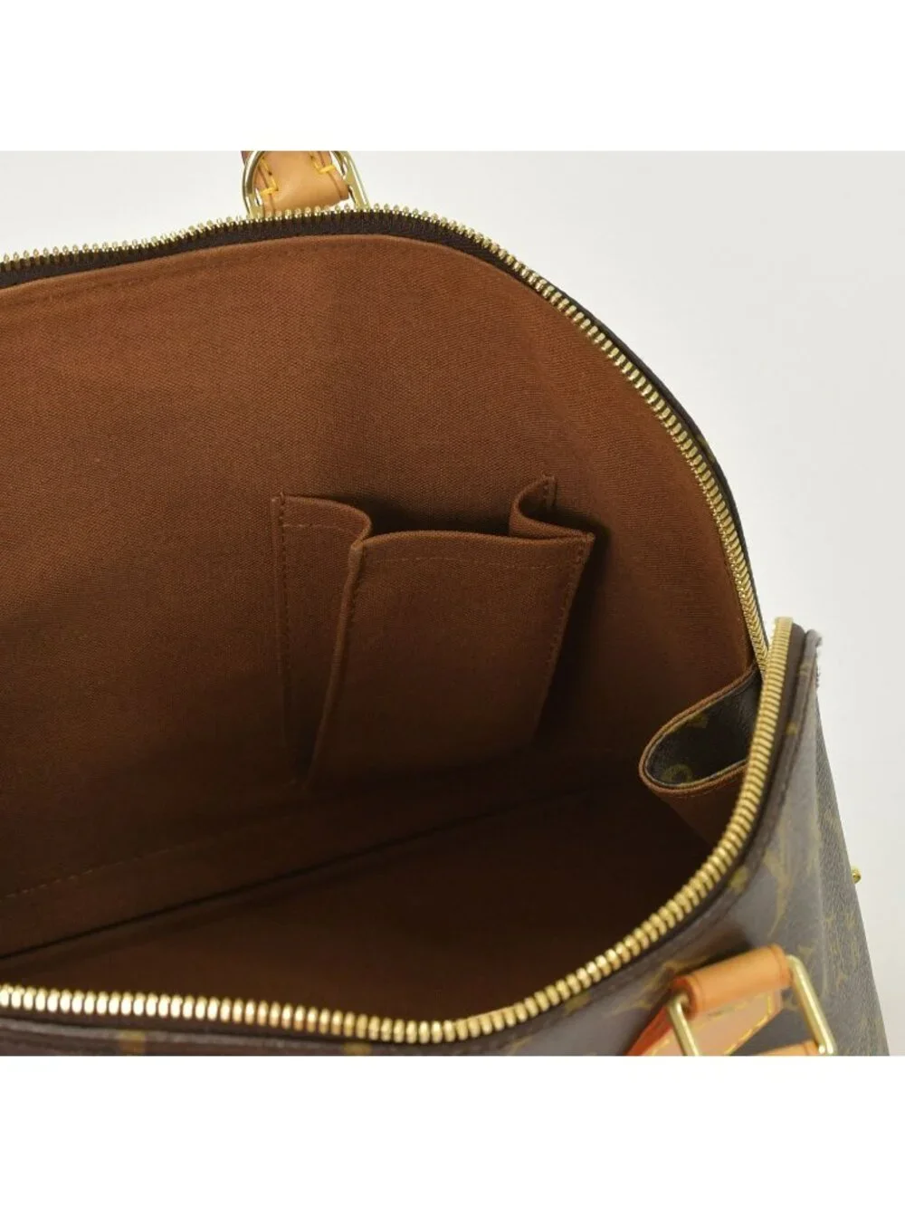Louis Vuitton Alma PM Handbag Monogram Canvas Vachetta Leather Brown Gold